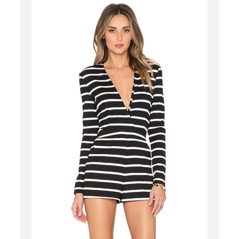 NWT Impressions One Piece BODYCON Romper Black White Stripe Micro Shorts Medium